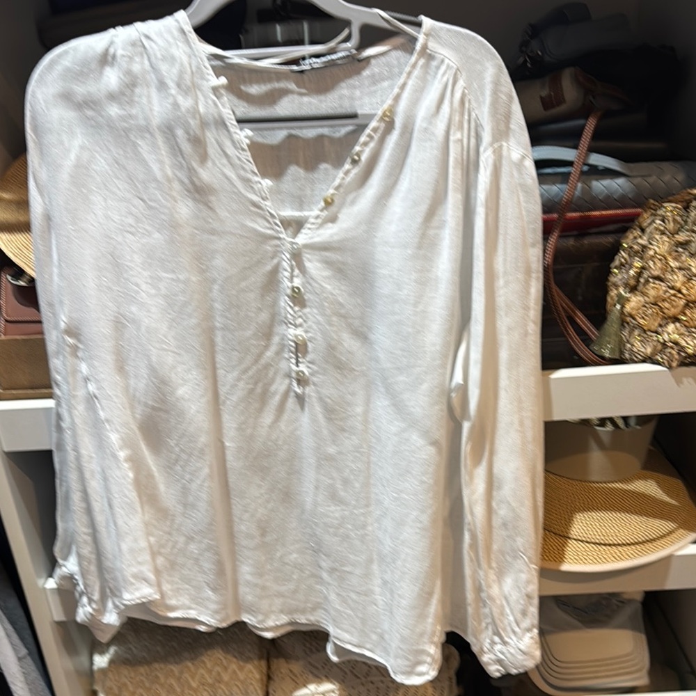 Zara White Button-Down Blouse